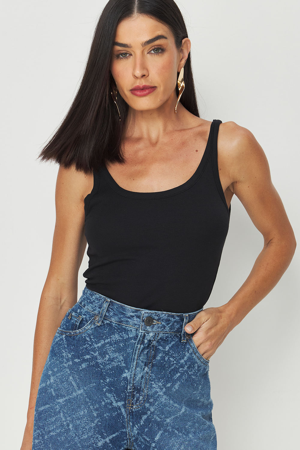 Regata Básica Feminina Acostamento Preto