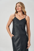 Blusa PU Detalhe Busto Feminina Acostamento Preto