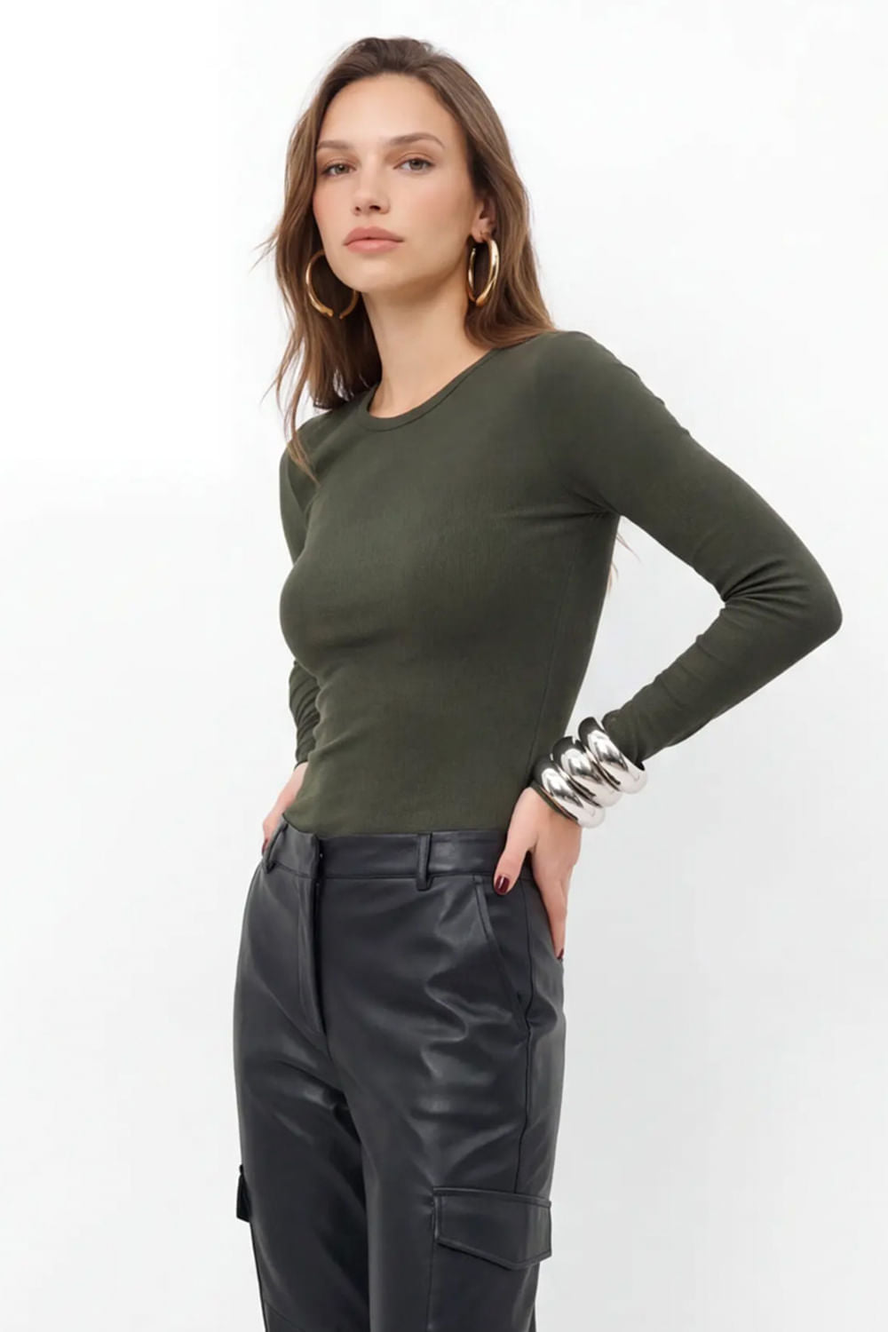 Blusa Manga Longa Minimalista ACT Feminina Midnight Green