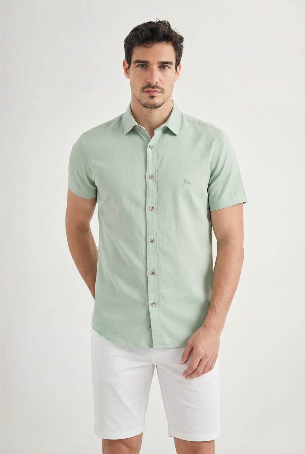 Camisa Wash Manga Curta Masculina Acostamento Verde Cidreira