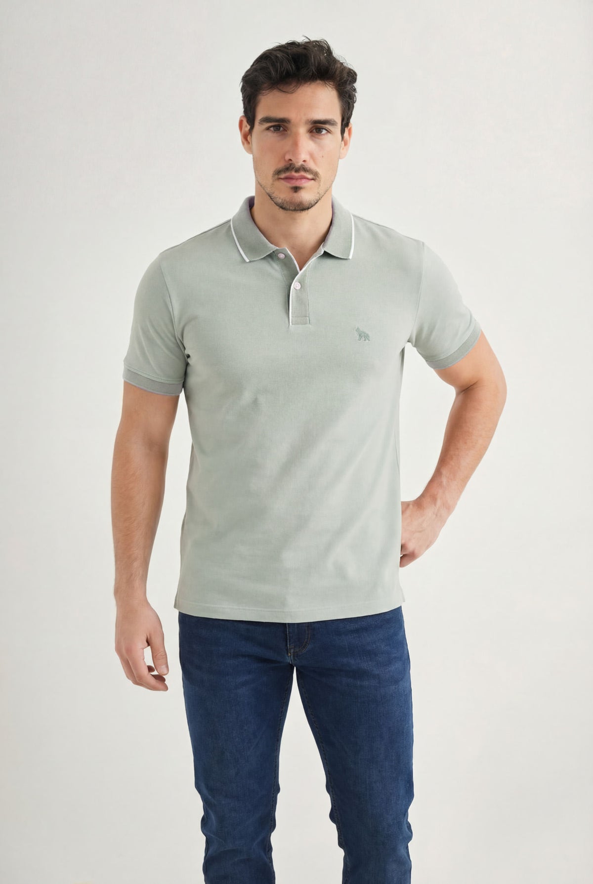 Polo Clássica Masculina Acostamento Branco