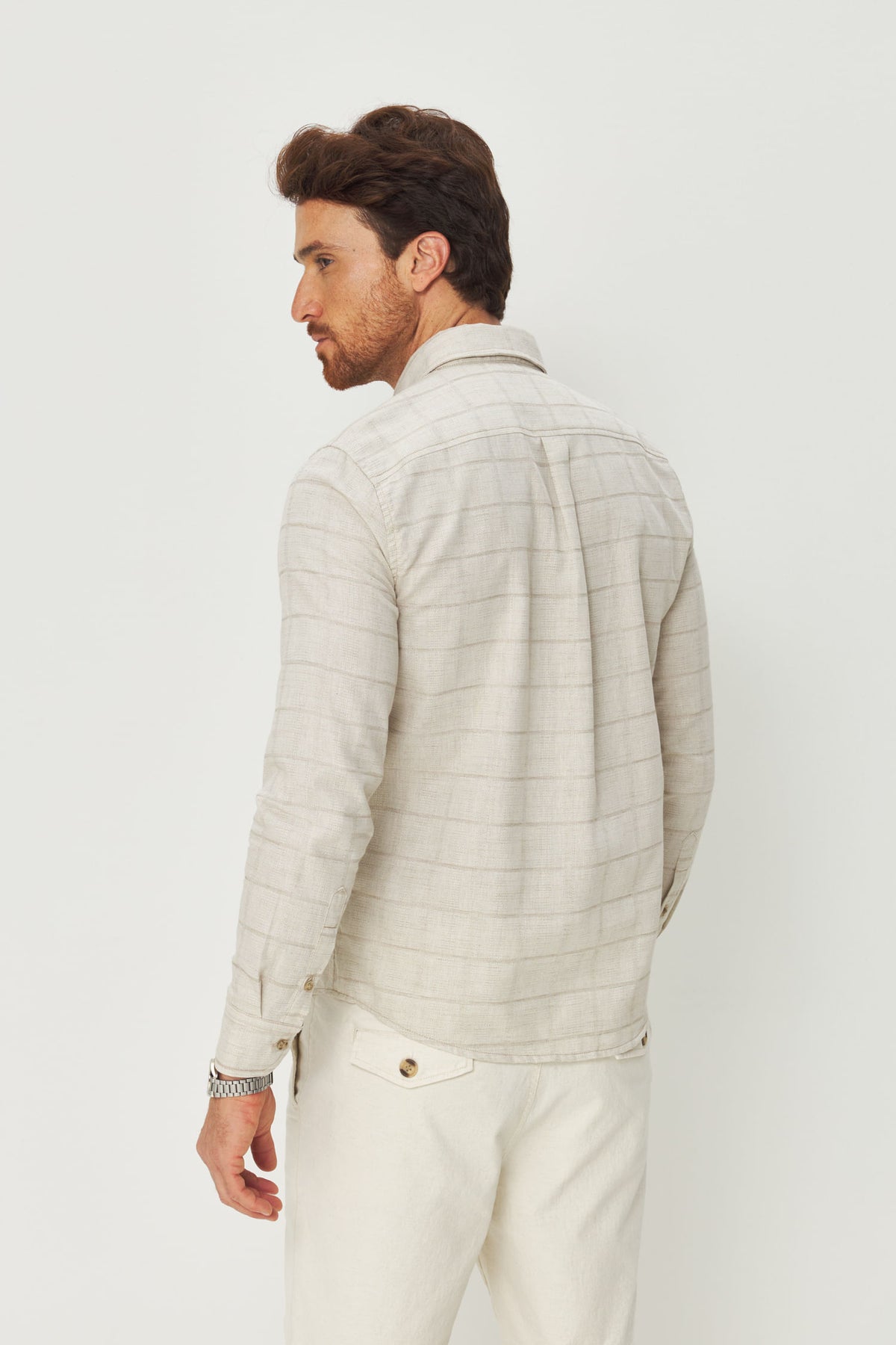 Camisa Xadrez Manga Longa Masculina Acostamento Xadrez Natural