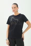 T-Shirt Lobo Brilho ACT Feminina Preto