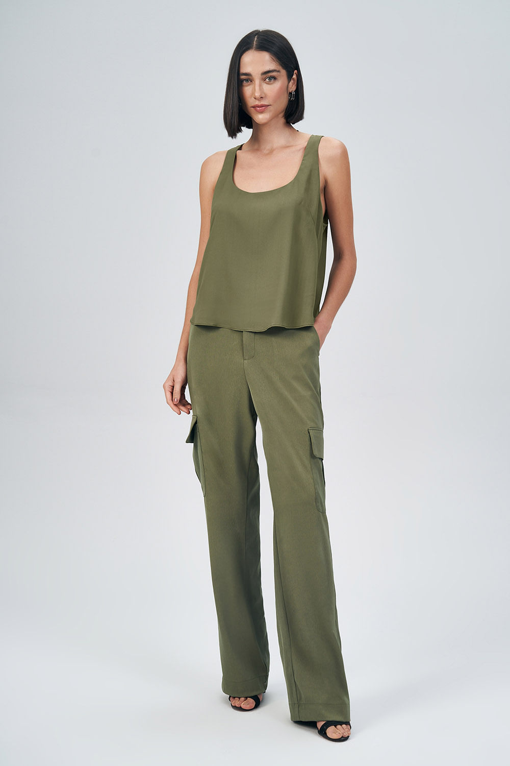 Blusa Fashion Fluída Feminina Acostamento Deep Olive