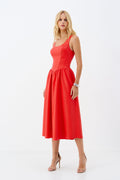 Vestido Midi PU Saia Fluida ACT Feminino Hot Red