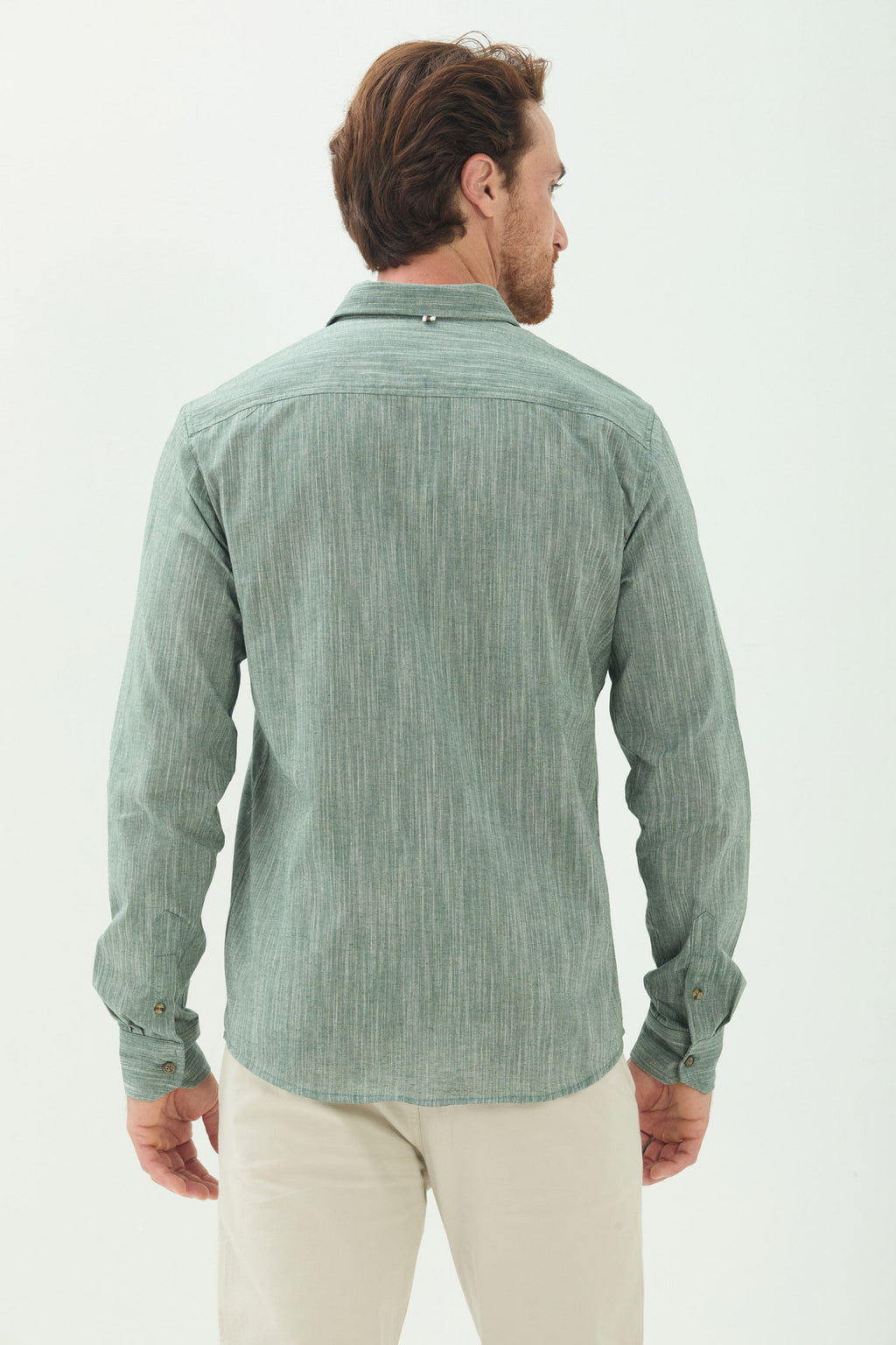 Camisa Manga Longa Texturizada Masculino Acostamento Mescla Verde