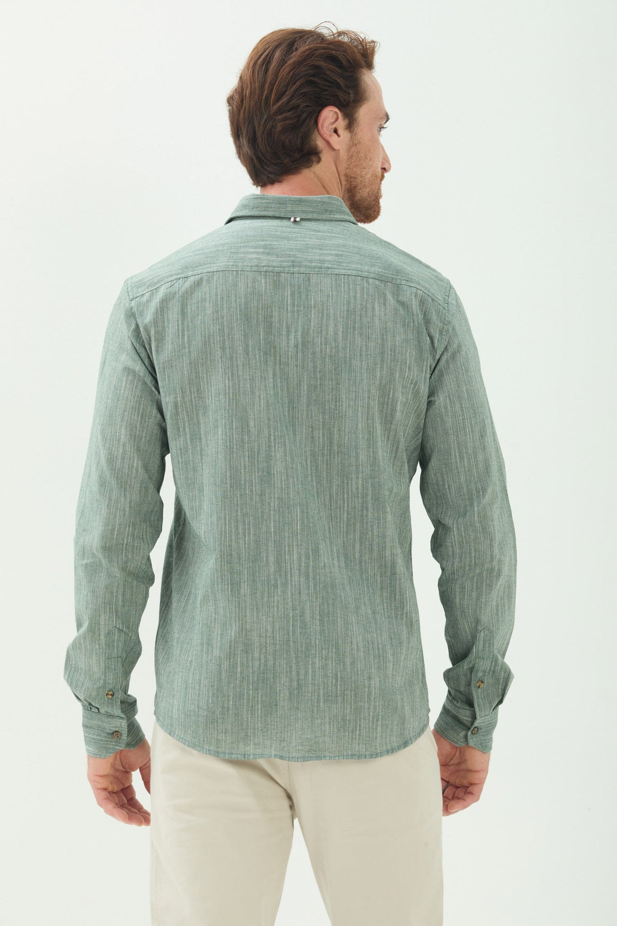 Camisa Manga Longa Texturizada Masculino Acostamento Mescla Verde