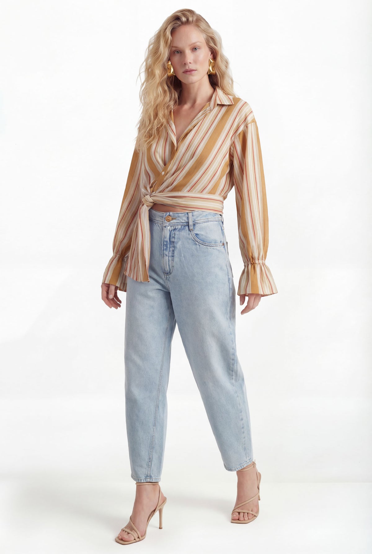 Camisa Com Amarração ACT Feminina Caramel Stripes