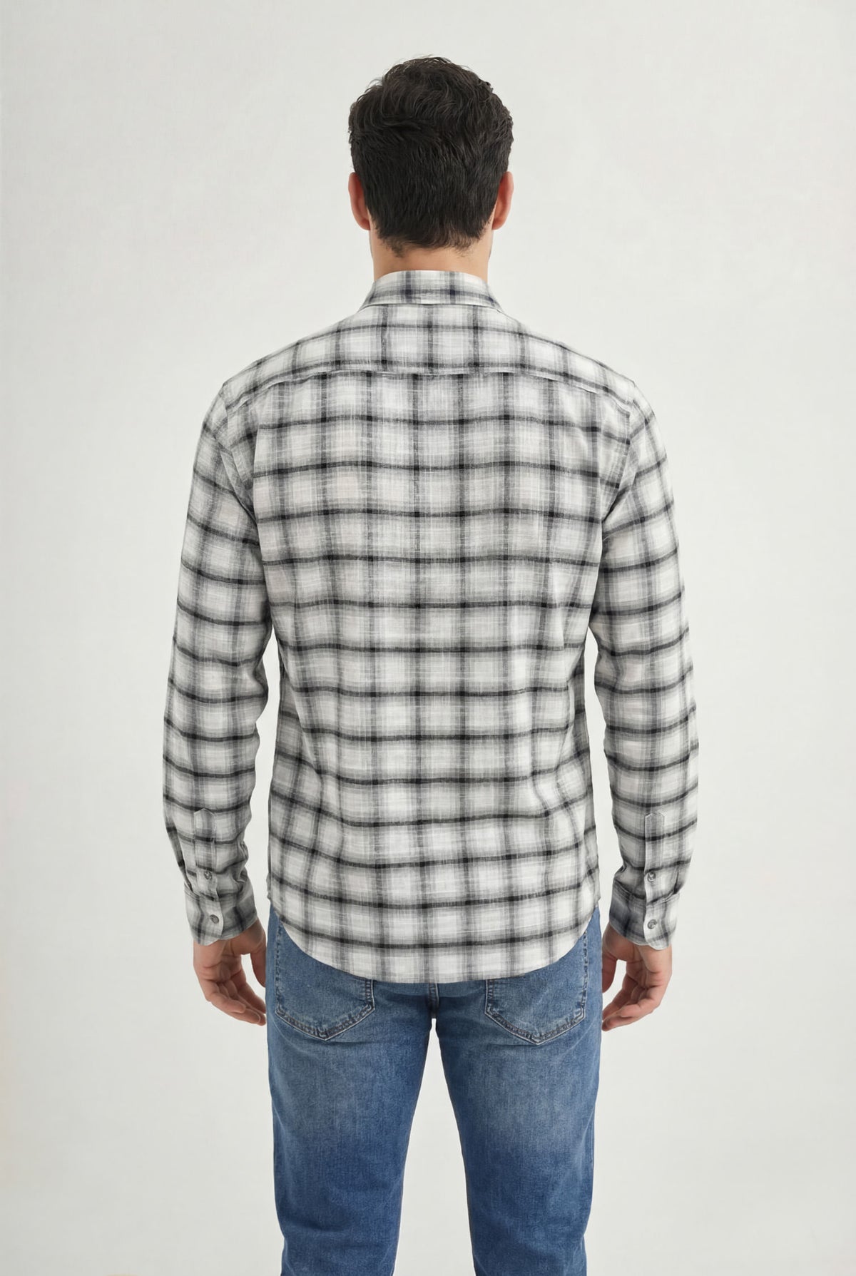 Camisa Manga Longa Xadrez Masculina Acostamento Xadrez Cinza