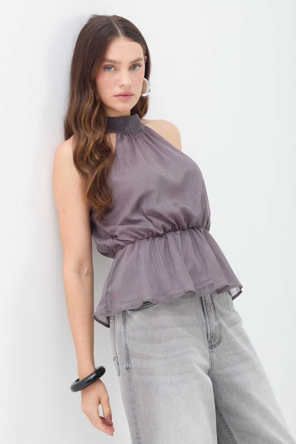 Blusa Frente Única Drapeada ACT Feminina Light Silver