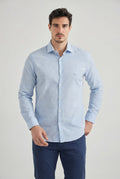 Camisa Manga Longa Listras Masculina Acostamento Azul Claro