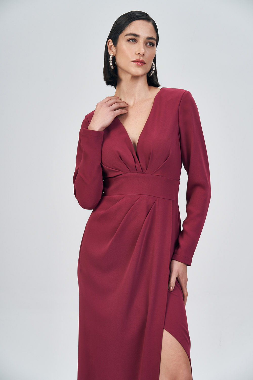 Vestido Longo Fenda Lateral Feminino Acostamento Berry