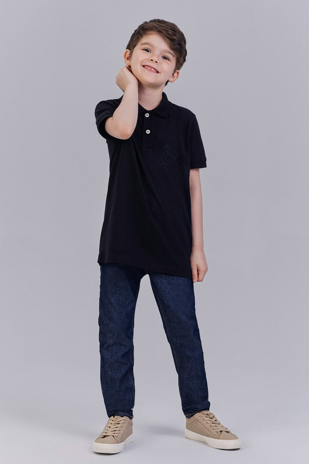 Polo Lobo Menino Acostamento Kids Preto
