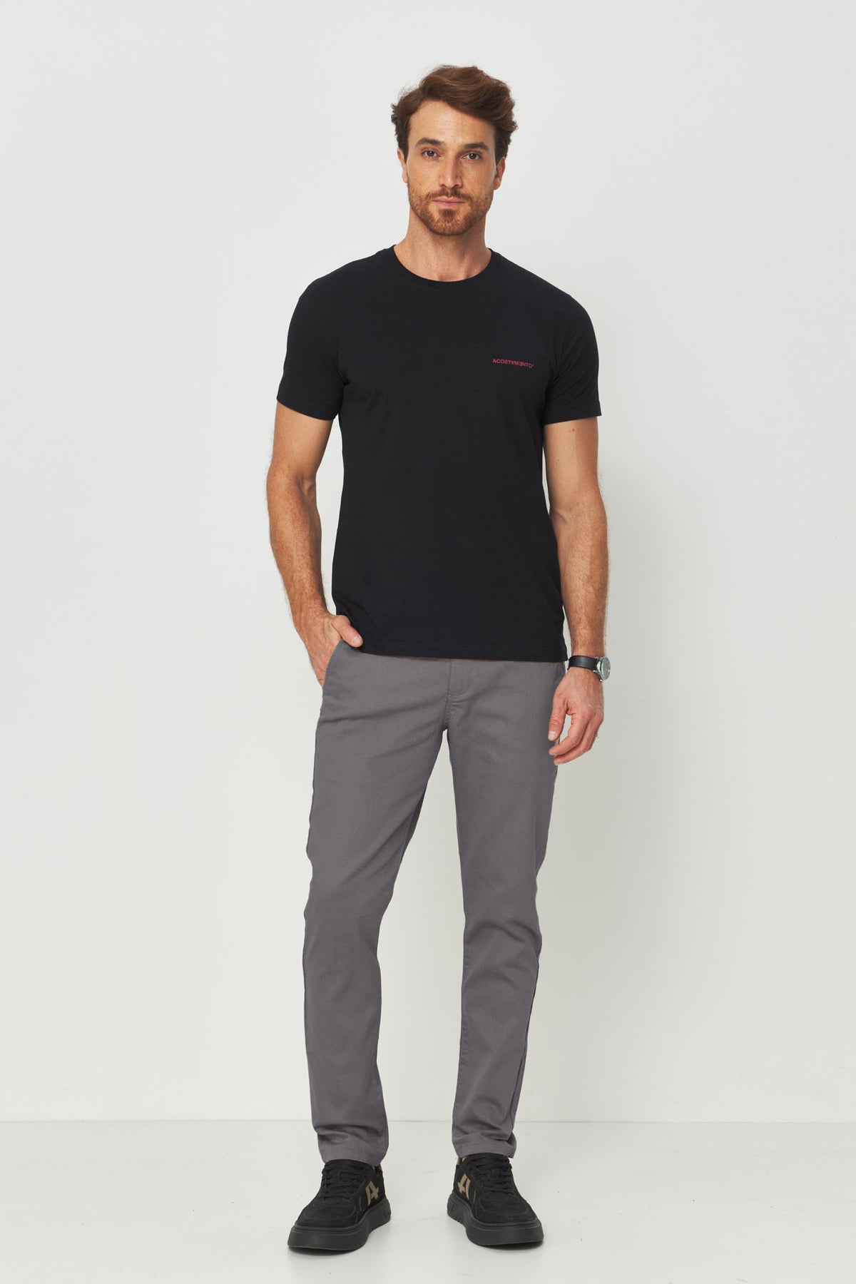 Calça Sarja Casual Masculina Acostamento Chumbo