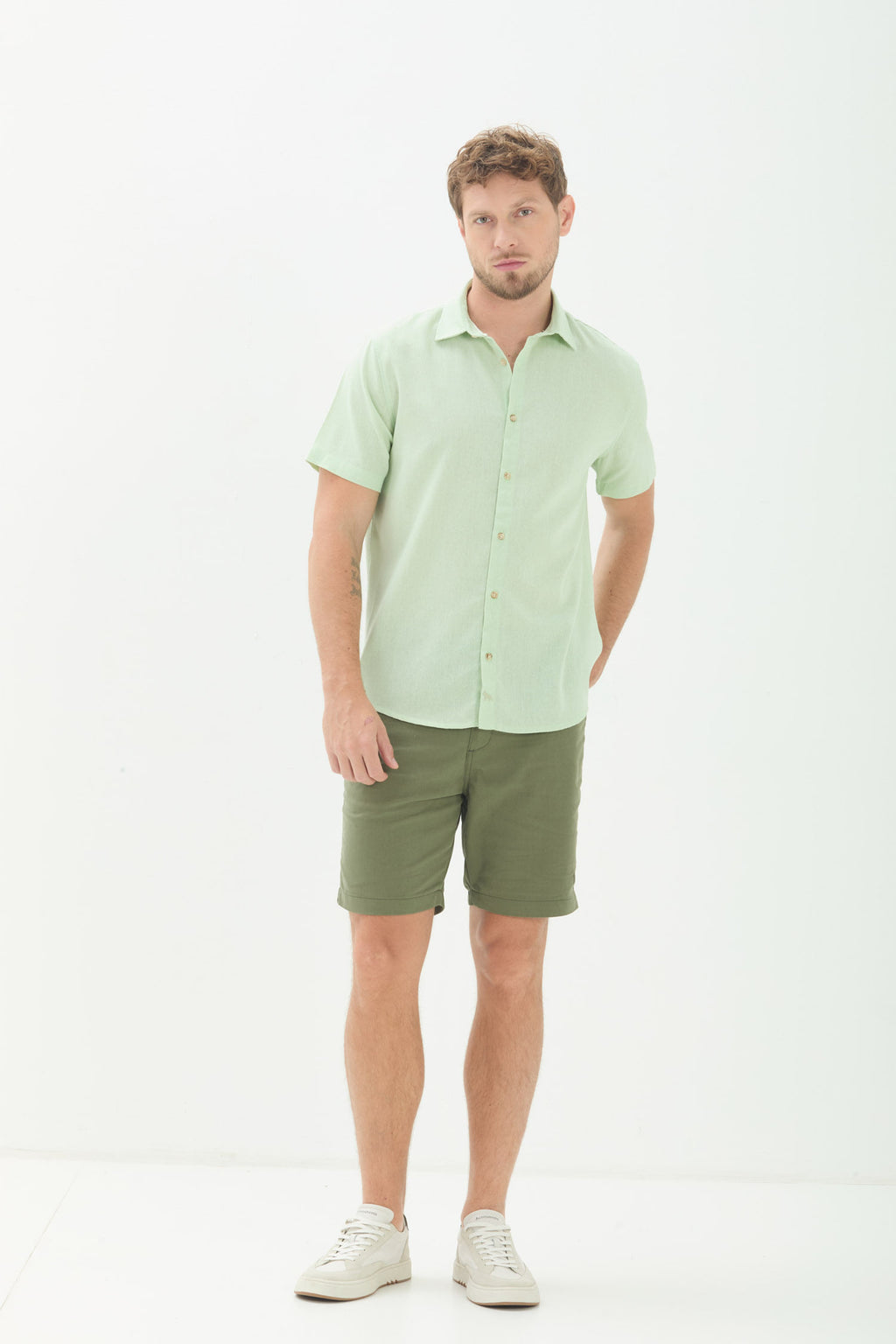Camisa Casual Manga Curta Masculino Acostamento Vd Menta