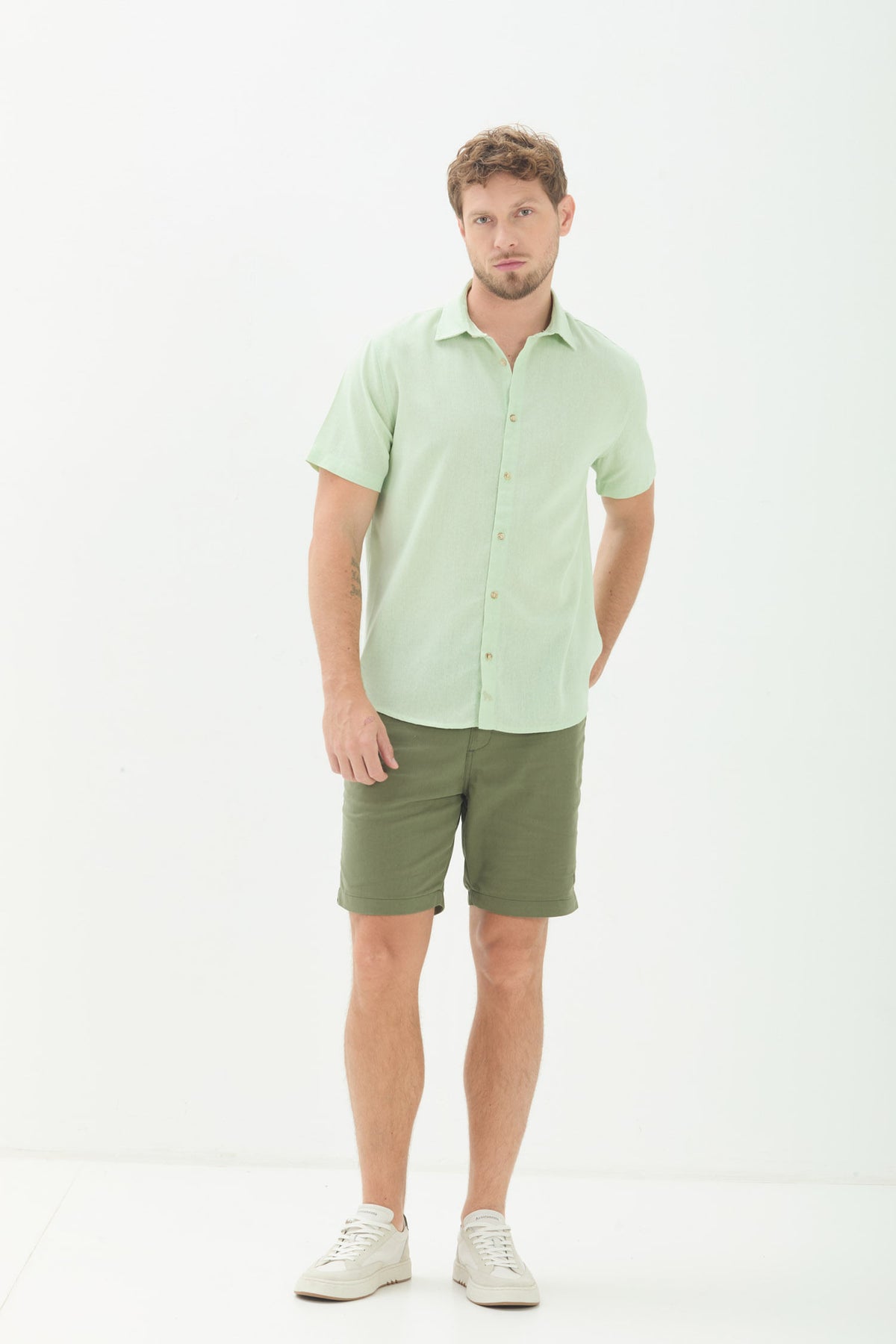 Camisa Casual Manga Curta Masculino Acostamento Vd Menta