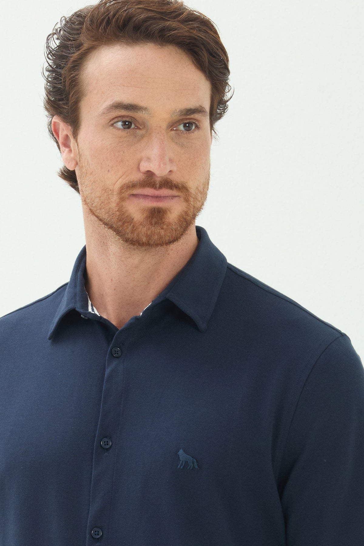 Camisa Manga Longa Com Bordado Masculina Acostamento Marinho