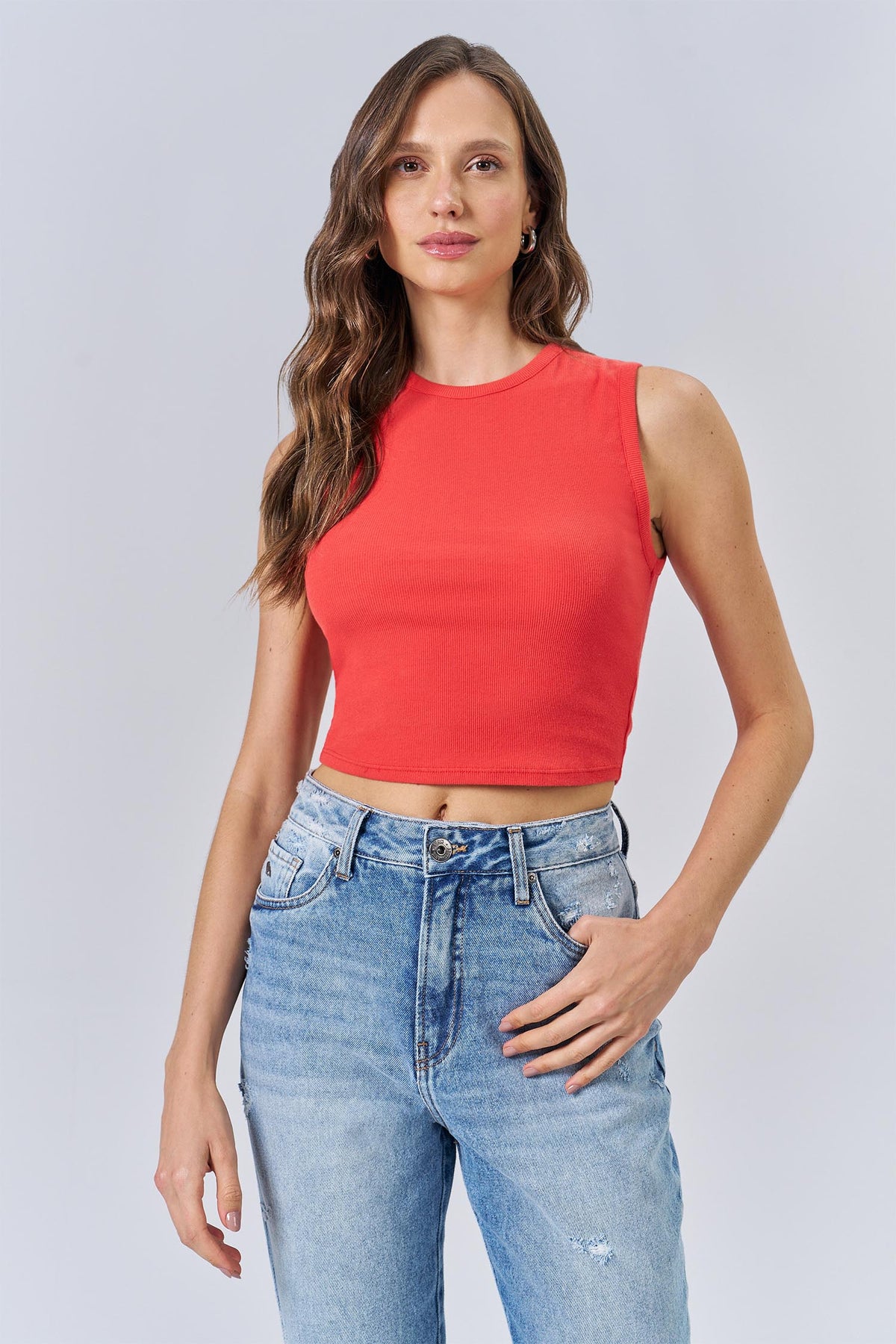 Regata Crop Top Feminina Acostamento High Red