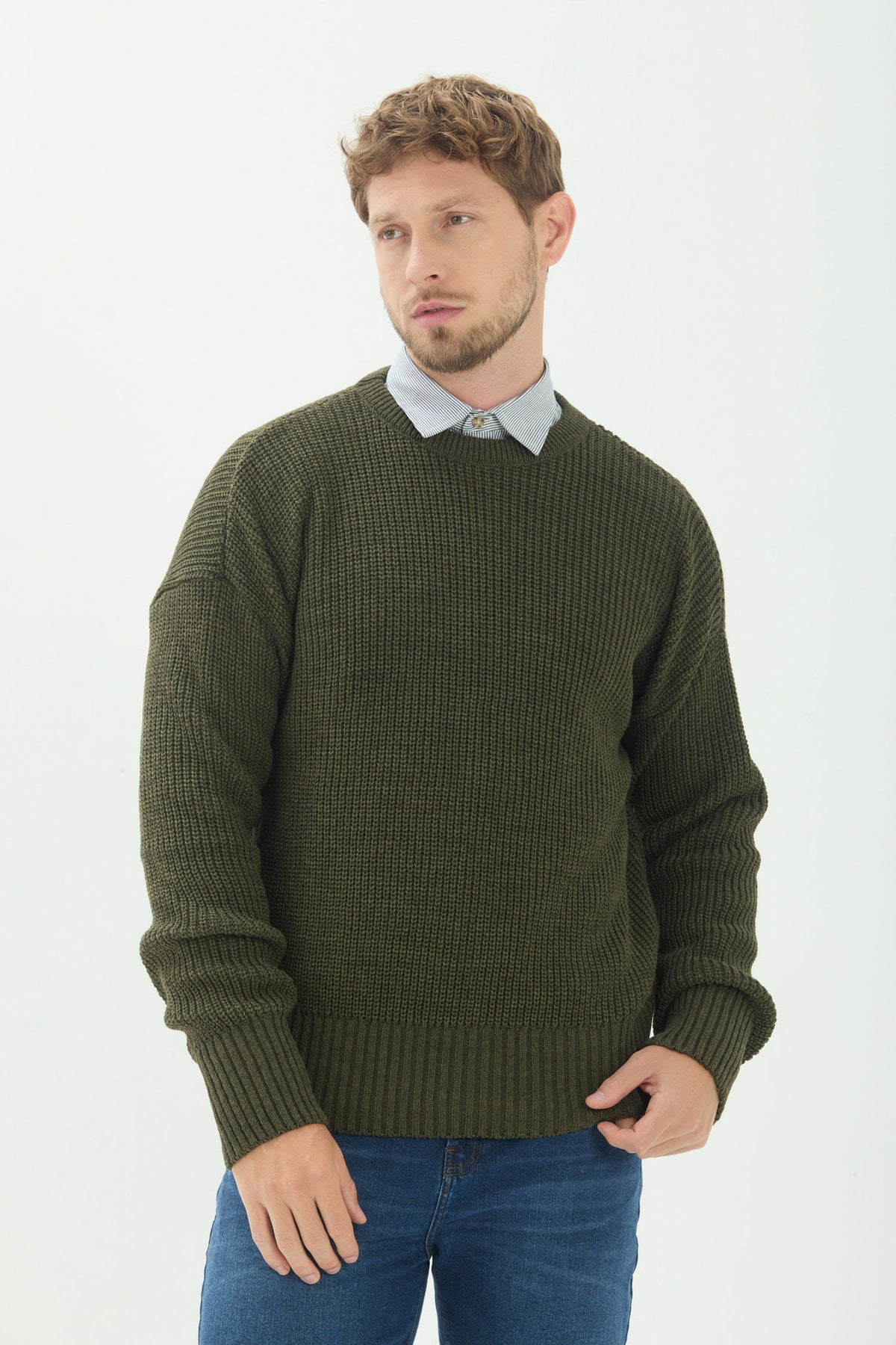 Suéter Tricot Gola Redonda Masculino Acostamento Verde