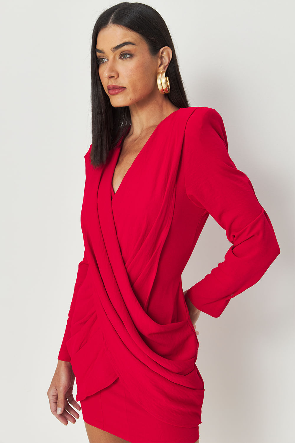 Vestido Curto Transpassado Manga Longa ACT Feminino Red Velvet