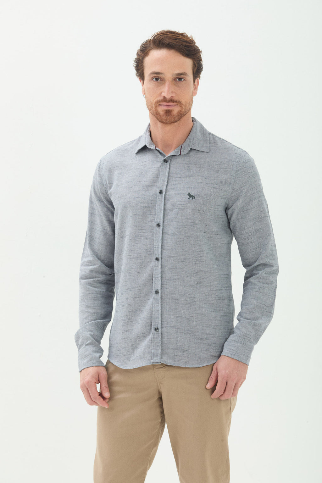 Camisa Manga Longa Casual Masculina Acostamento Mescla C/ Preto