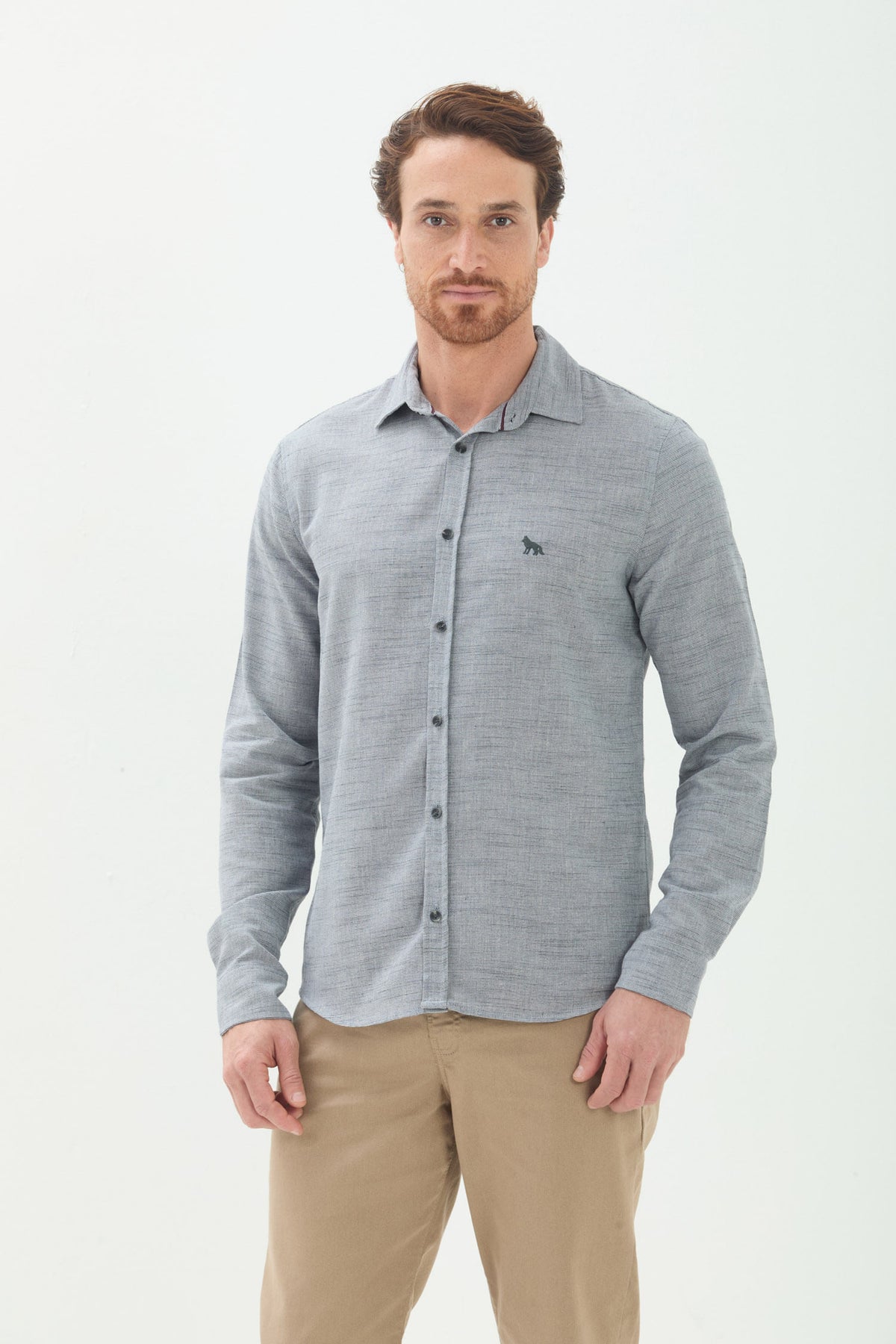 Camisa Manga Longa Casual Masculina Acostamento Mescla C/ Preto
