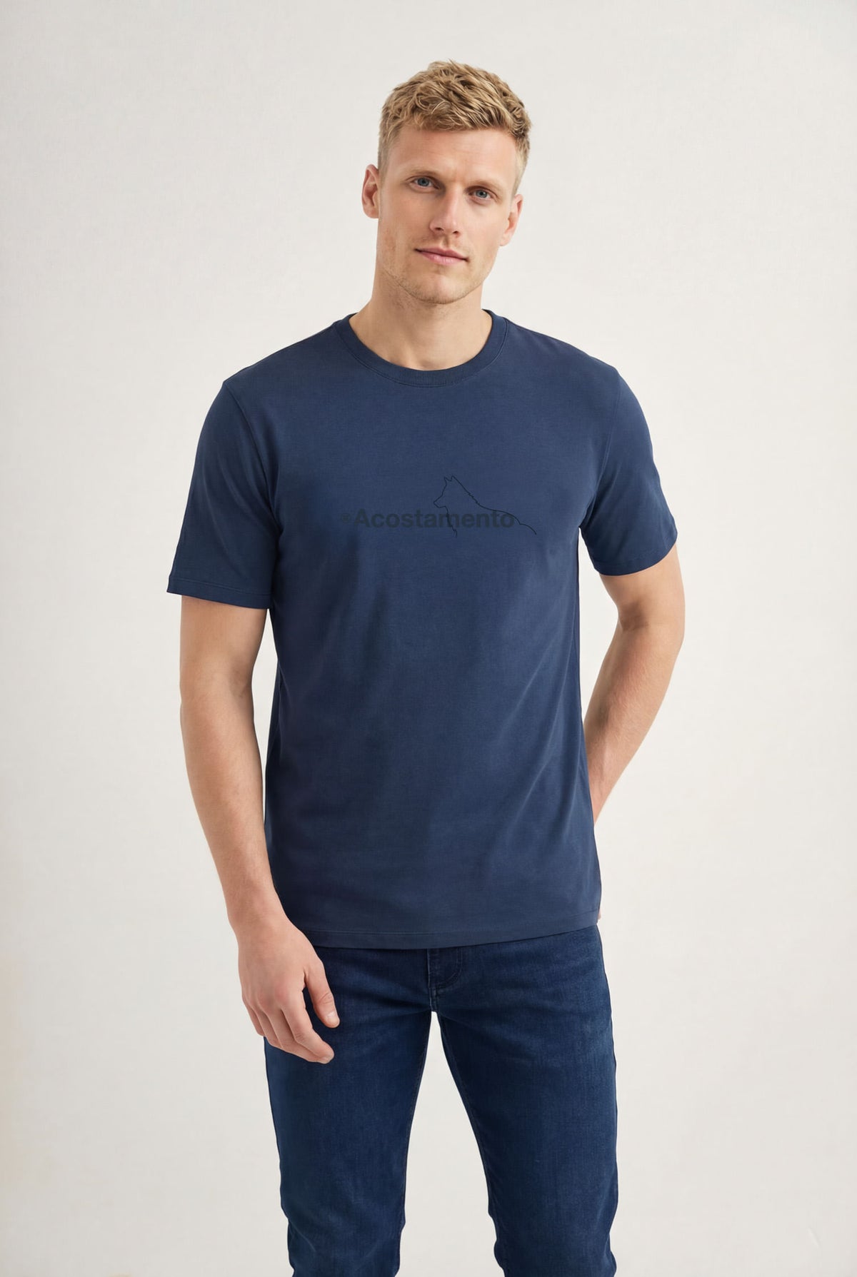 Camiseta Com Estampa Masculina Acostamento Azul Navy