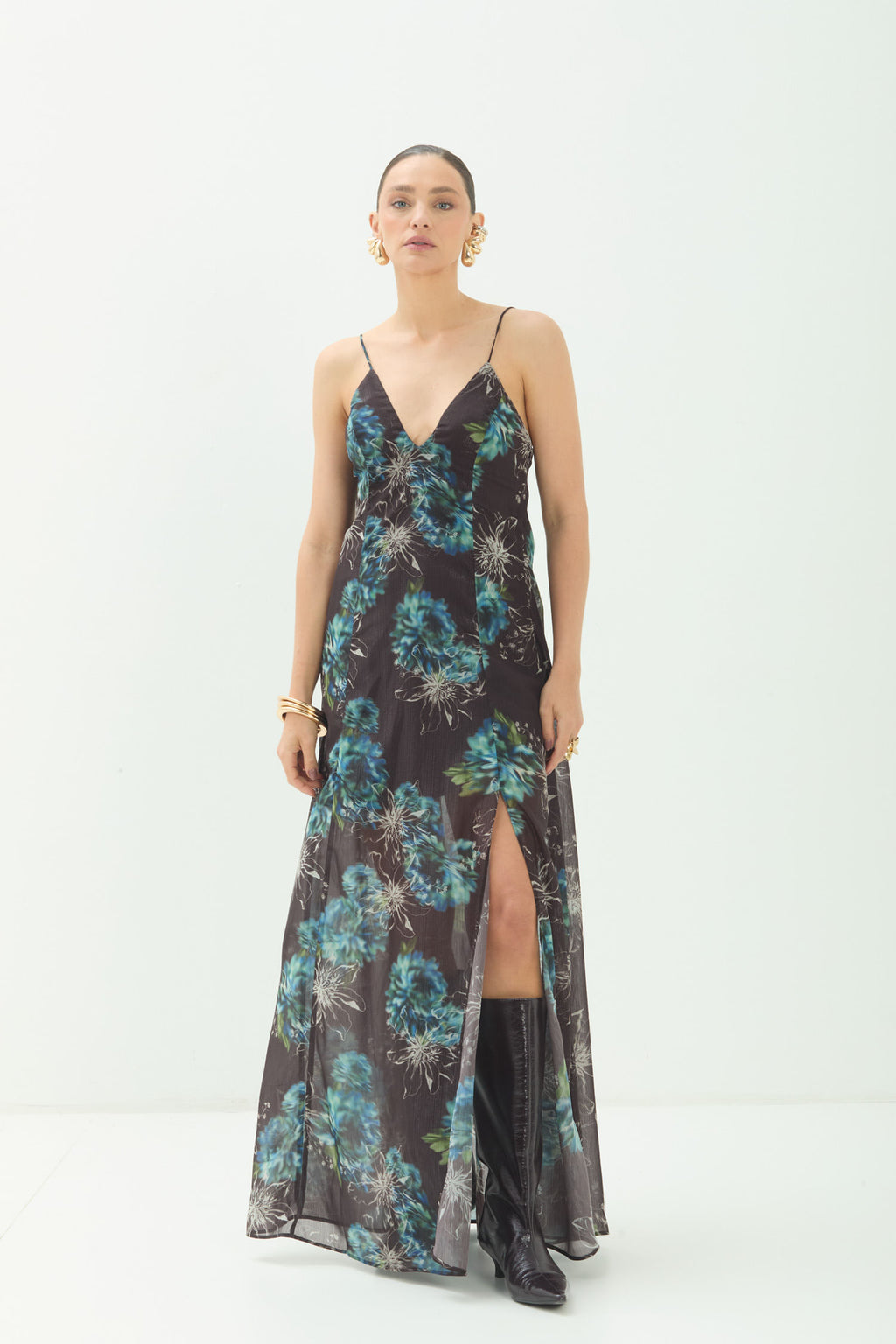Vestido Longo Estampado ACT Feminino Mystic Garden