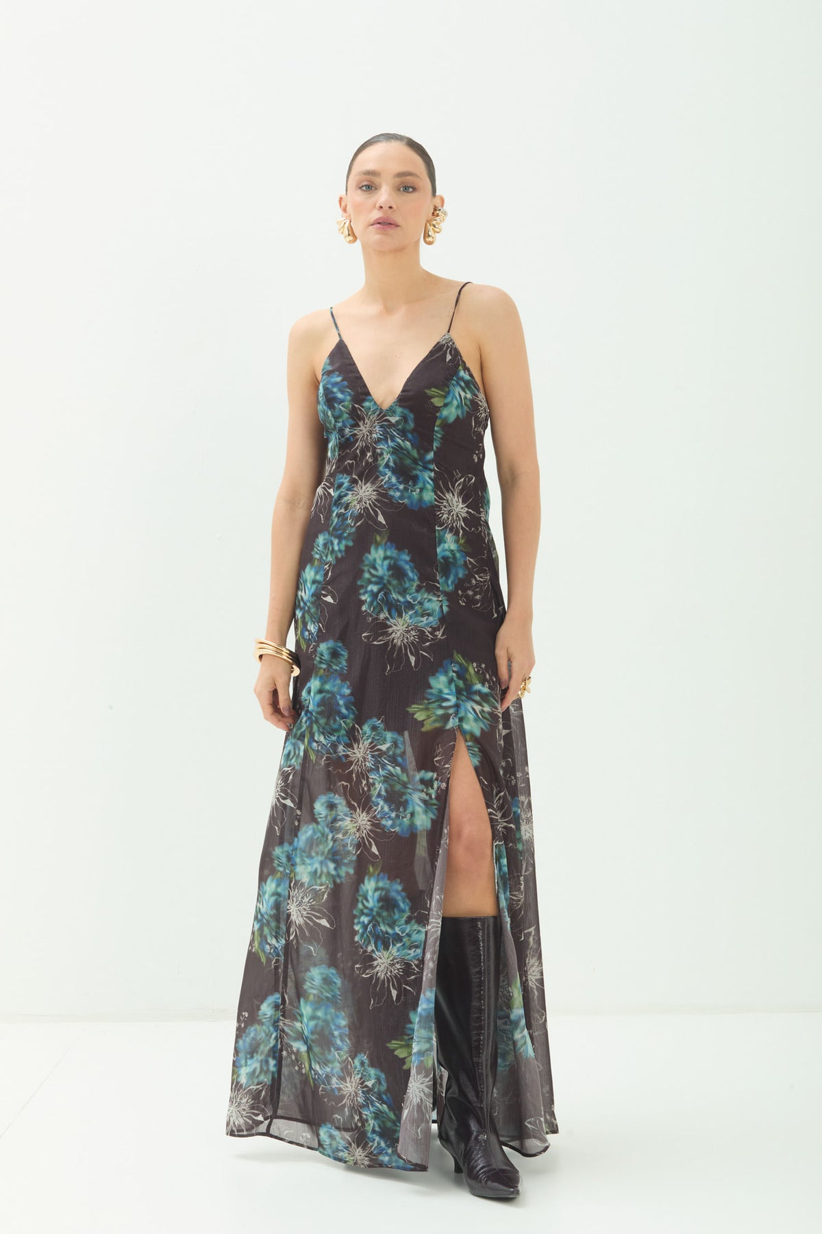 Vestido Longo Estampado ACT Feminino Mystic Garden