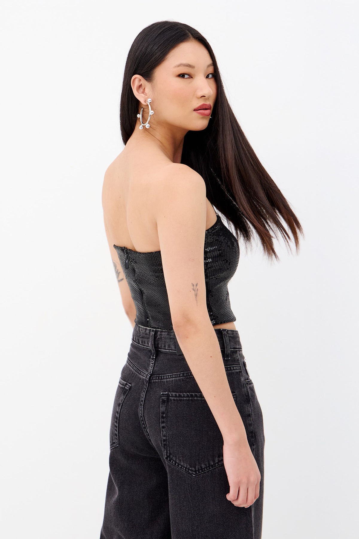 Blusa Paetê Glossy Sem Alça Feminina Inblanche Preto