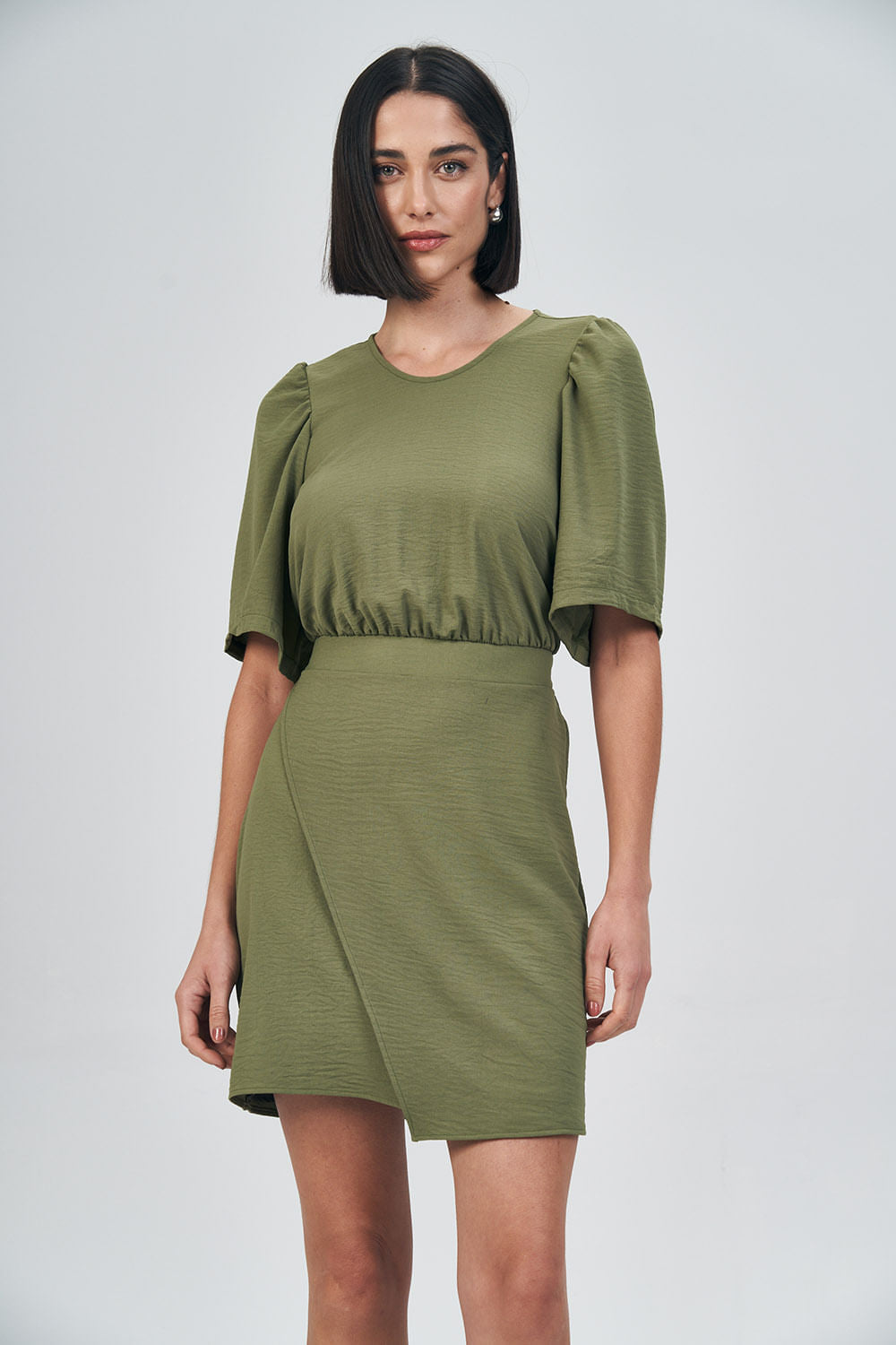 Vestido Acinturado Fashion Feminino Acostamento Deep Olive