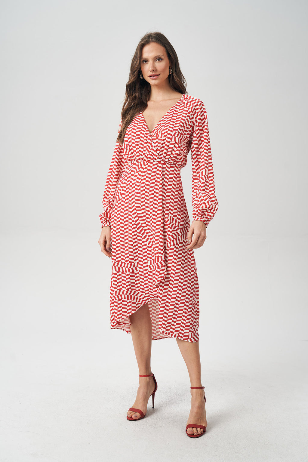 Vestido Midi Estampado Feminino Acostamento Red Mosaic