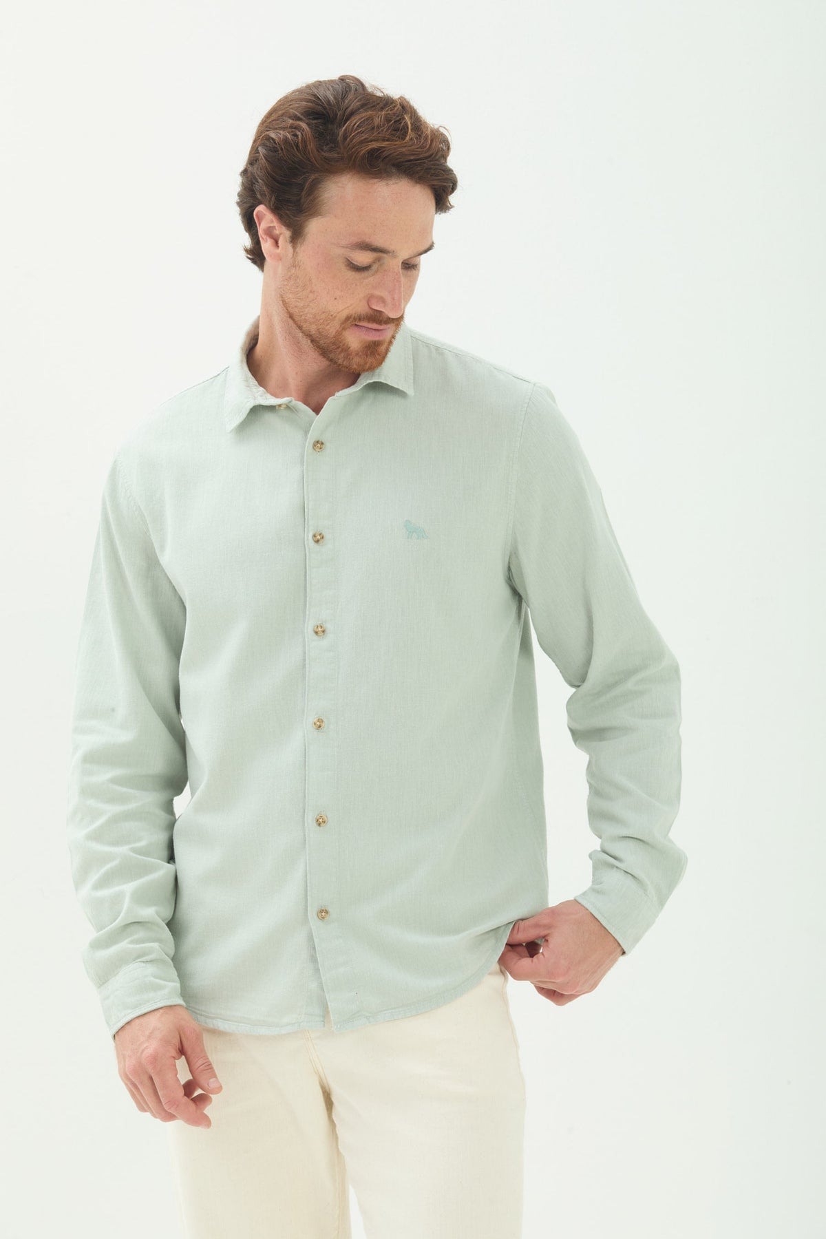 Camisa Manga Longa Minimalista Masculina Acostamento Verde Cidreira