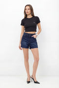 Shorts Jeans Mom Básico Casual ACT Feminino Jeans Escuro