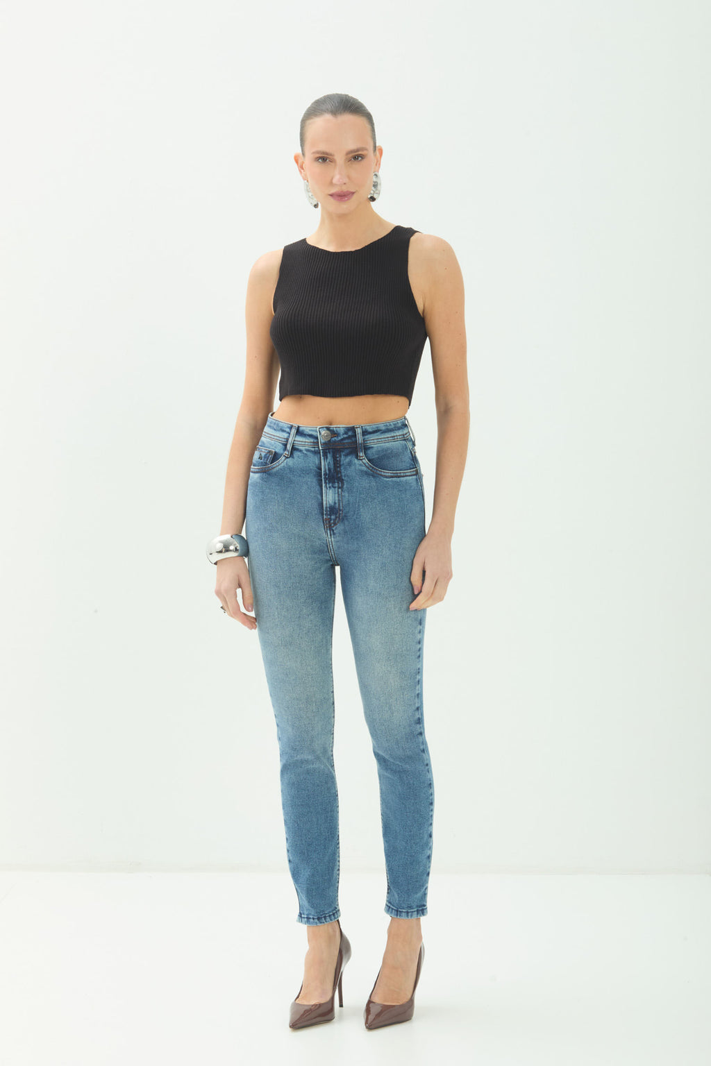Calça Jeans Skinny Cintura Alta ACT Feminina Jeans Intermediario
