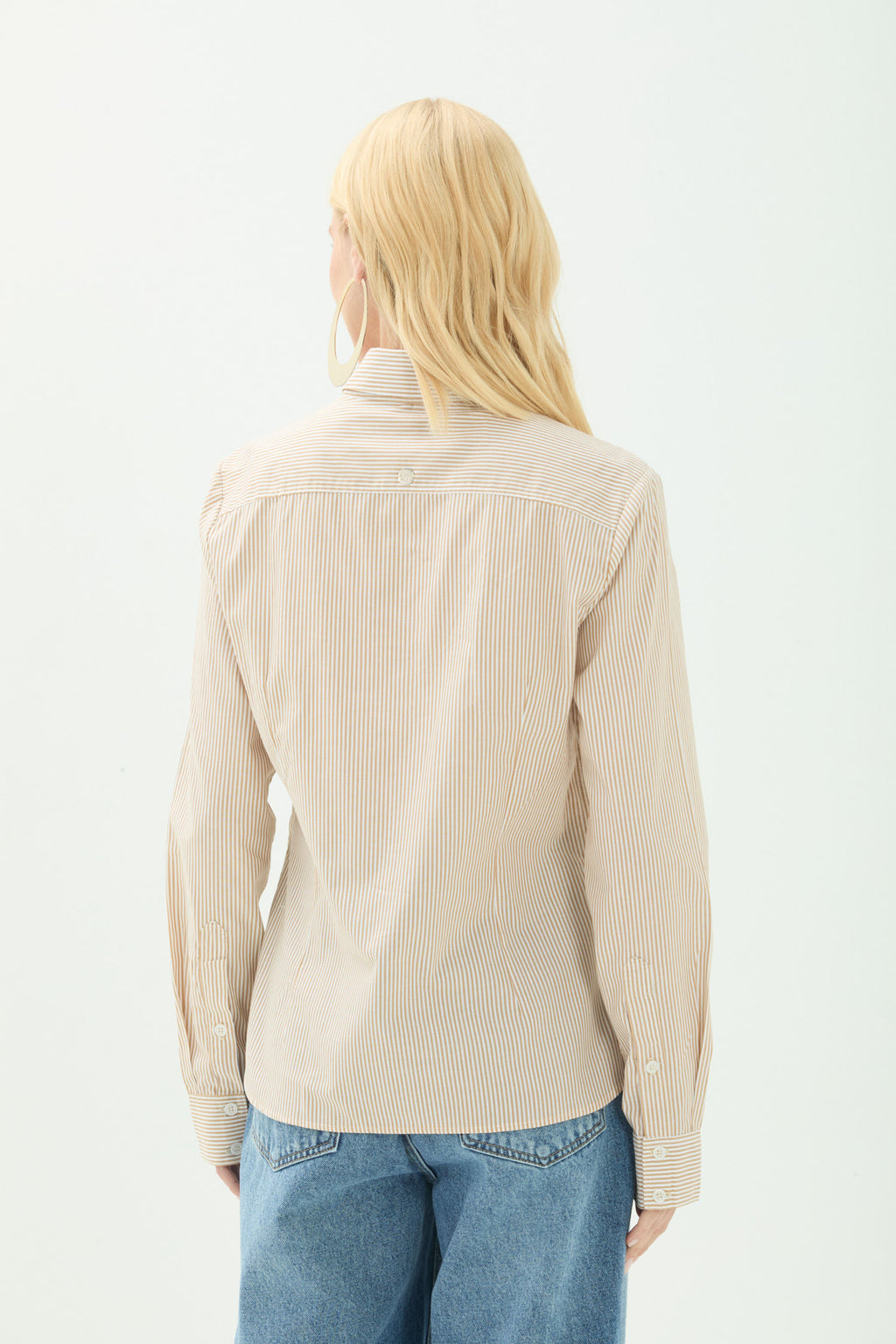 Camisa Social Listrada Elegante ACT Feminina Off White C/ Sand