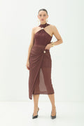 Saia Midi Em Tule Com Drapeado ACT Feminina Choco
