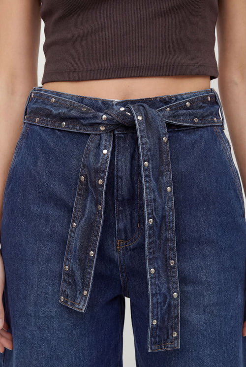 Bermuda Jeans Mom Com Faixa ACT Feminina Jeans Escuro
