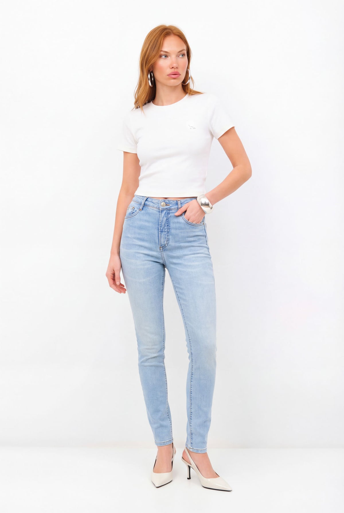 Calça Jeans Skinny Básica Cintura Alta ACT Feminina Jeans Claro