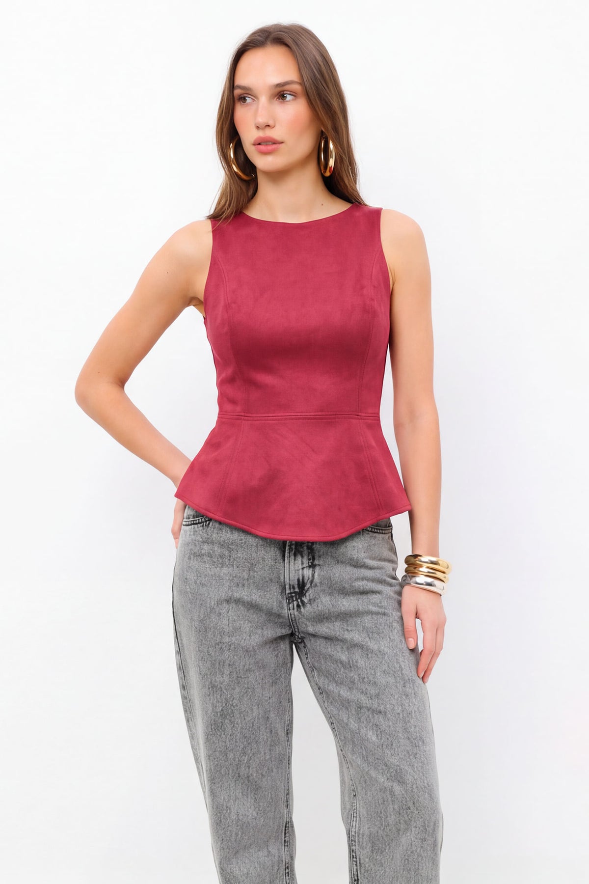 Blusa Peplum Estruturada ACT Feminina Red Wine