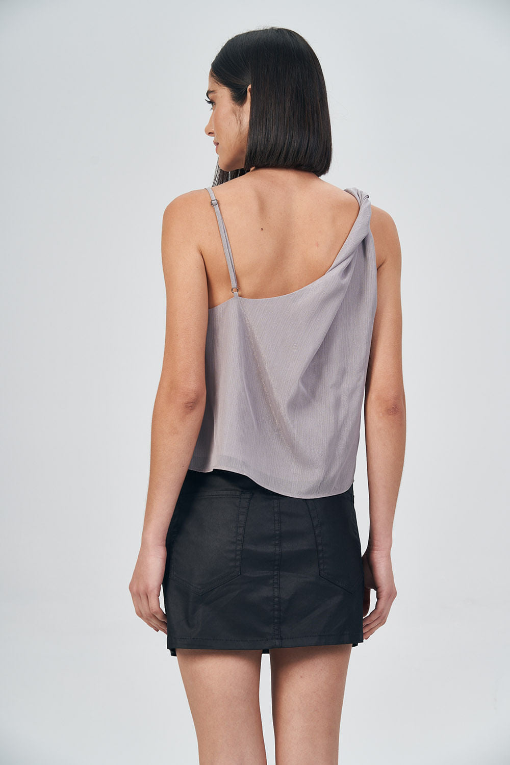 Blusa Decote Drapeado Feminina Acostamento Light Silver
