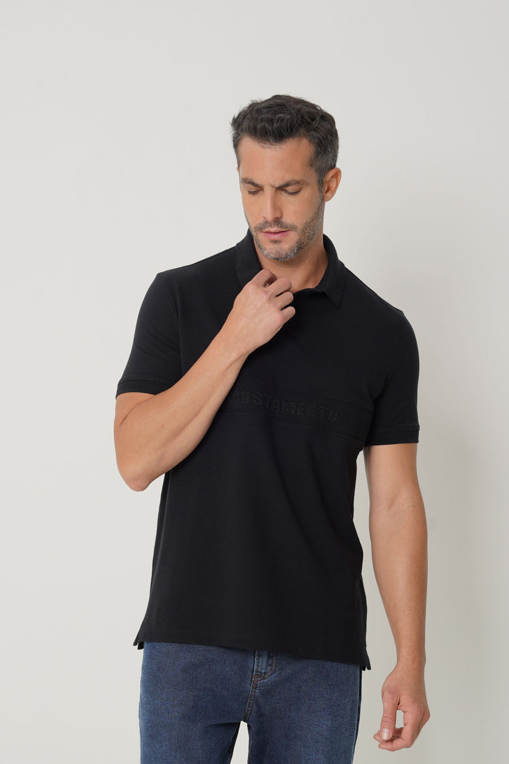 Polo Casual Com Logo Masculina Acostamento Preto