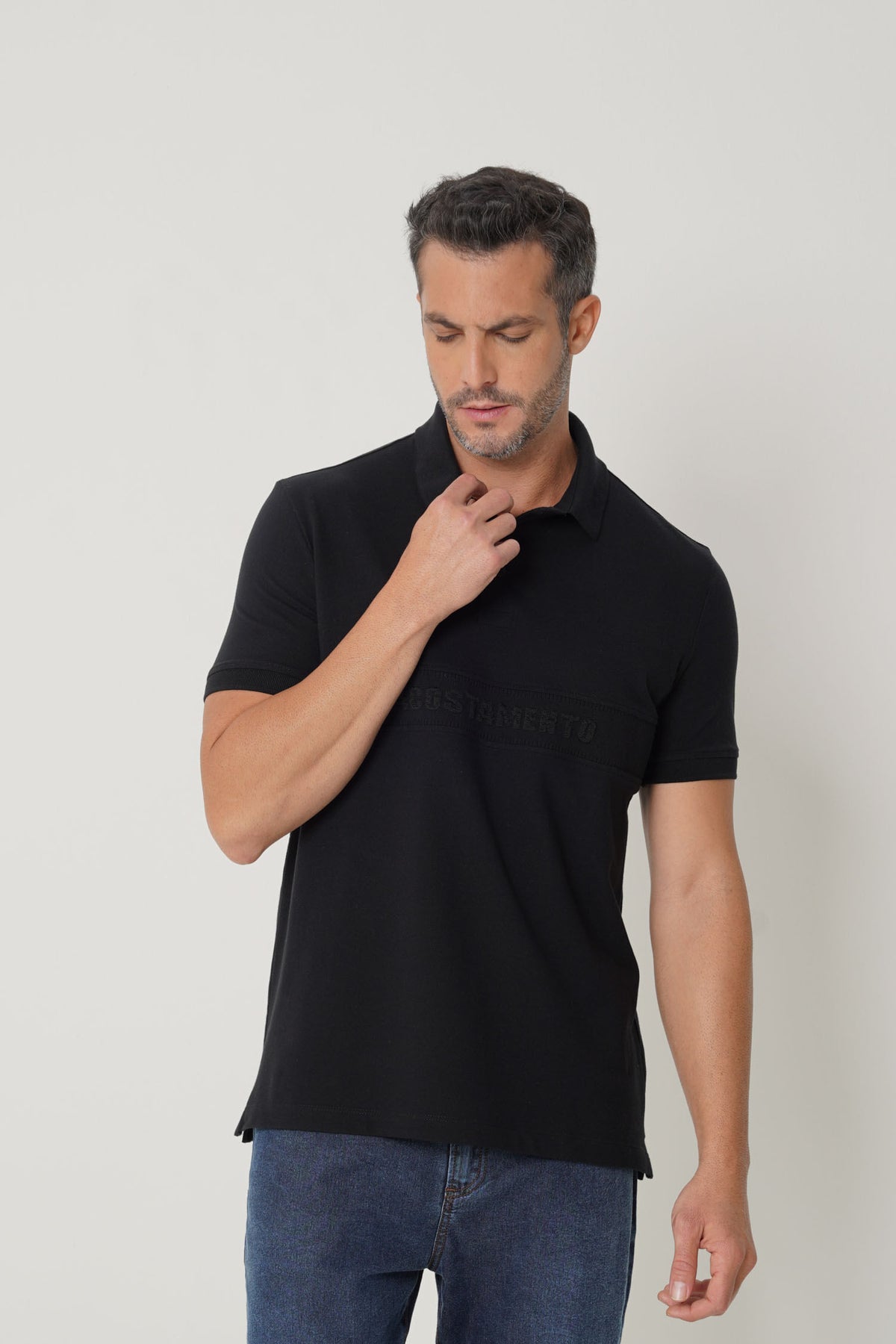 Polo Casual Com Logo Masculina Acostamento Preto