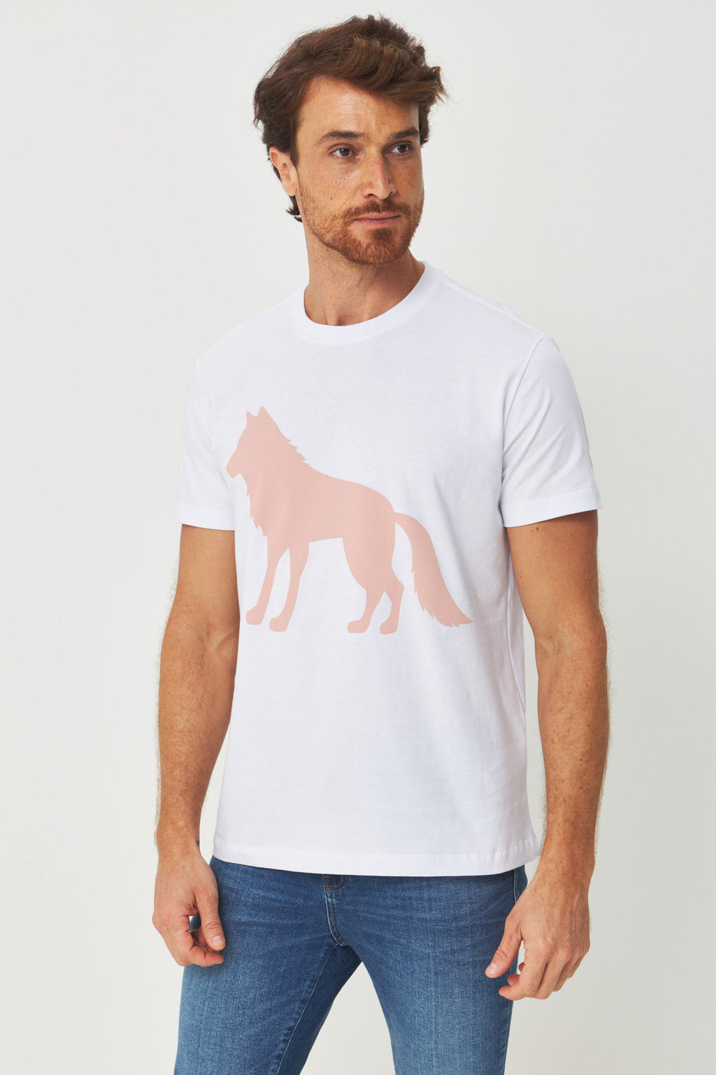 Camiseta Estampa Lobo Frontal Masculino Acostamento Branco C/ Estp Rosa Cha