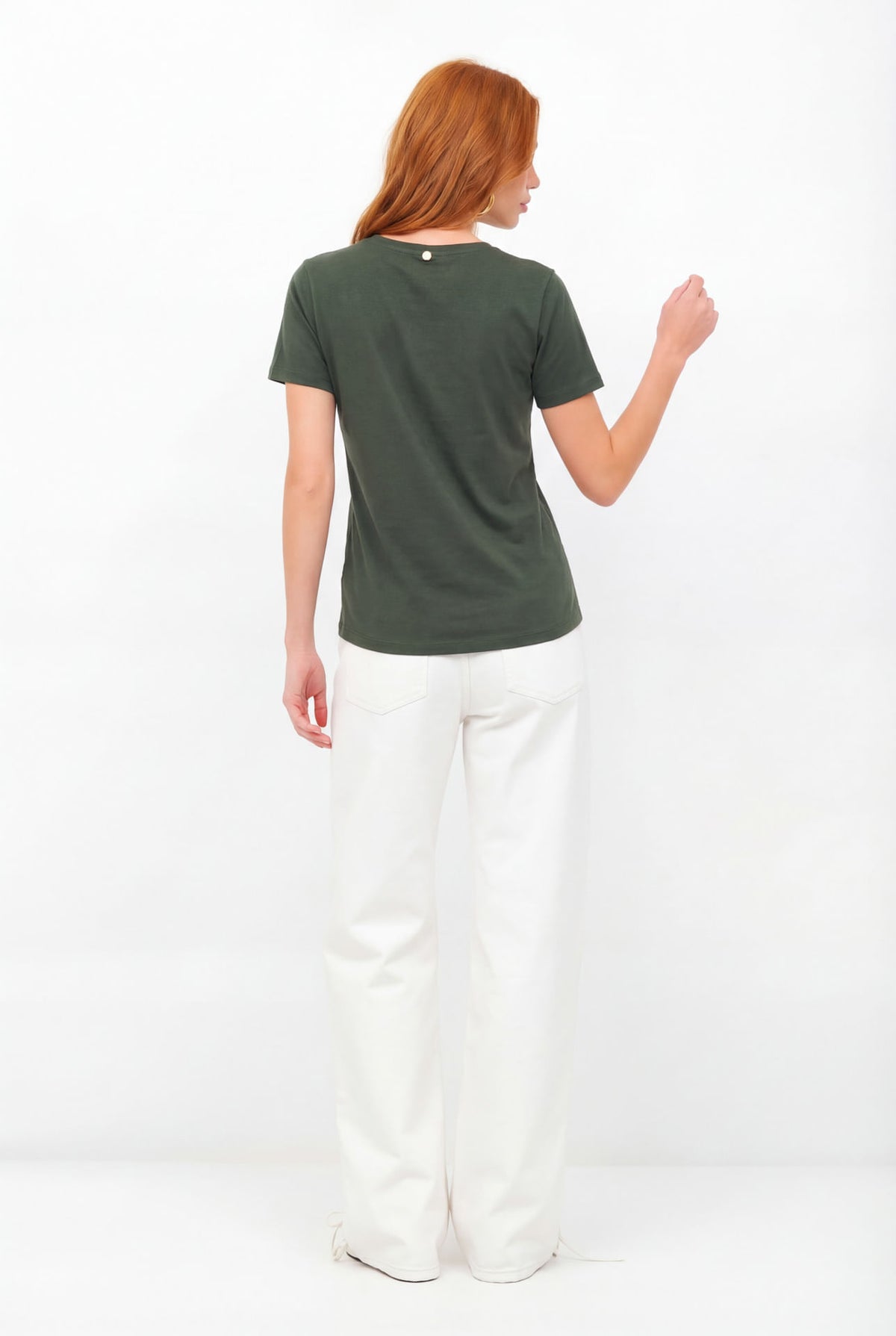 T-Shirt Gola V Bordada ACT Feminina Midnight Green