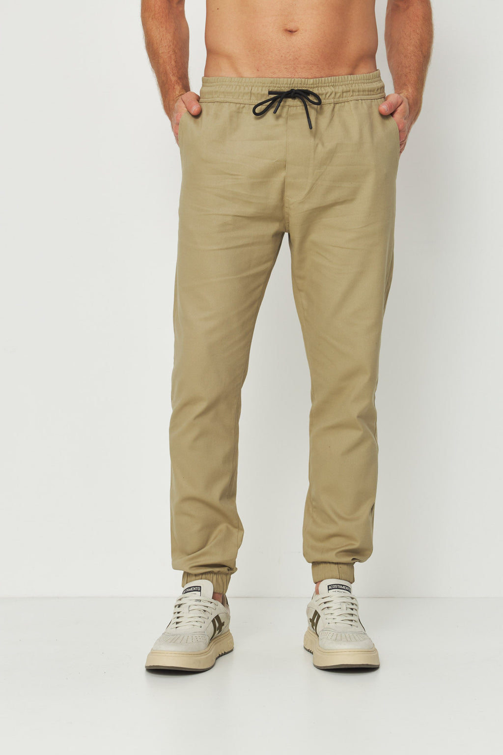 Calça Casual Jogger Masculina Acostamento Kaki