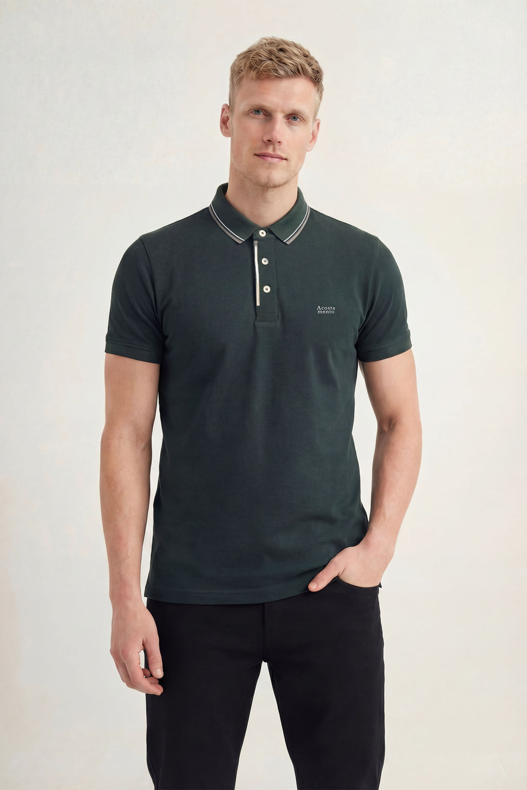 Polo Casual Gola Friso Masculina Acostamento Verde Folhagem