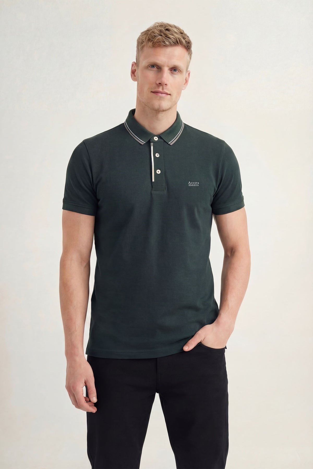 Polo Casual Gola Friso Masculina Acostamento Verde Folhagem