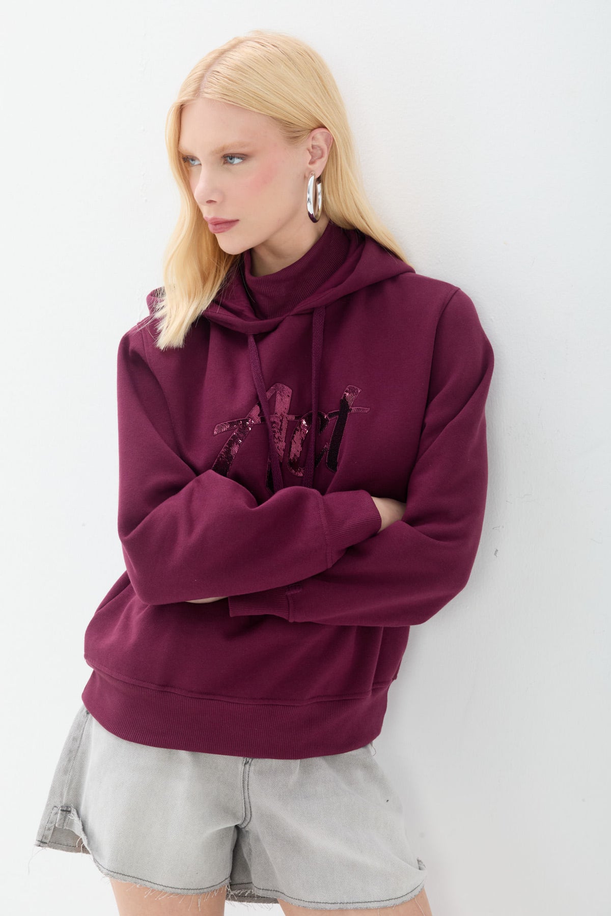 Blusão Moletom Shine Com Capuz ACT Feminino Deep Ruby