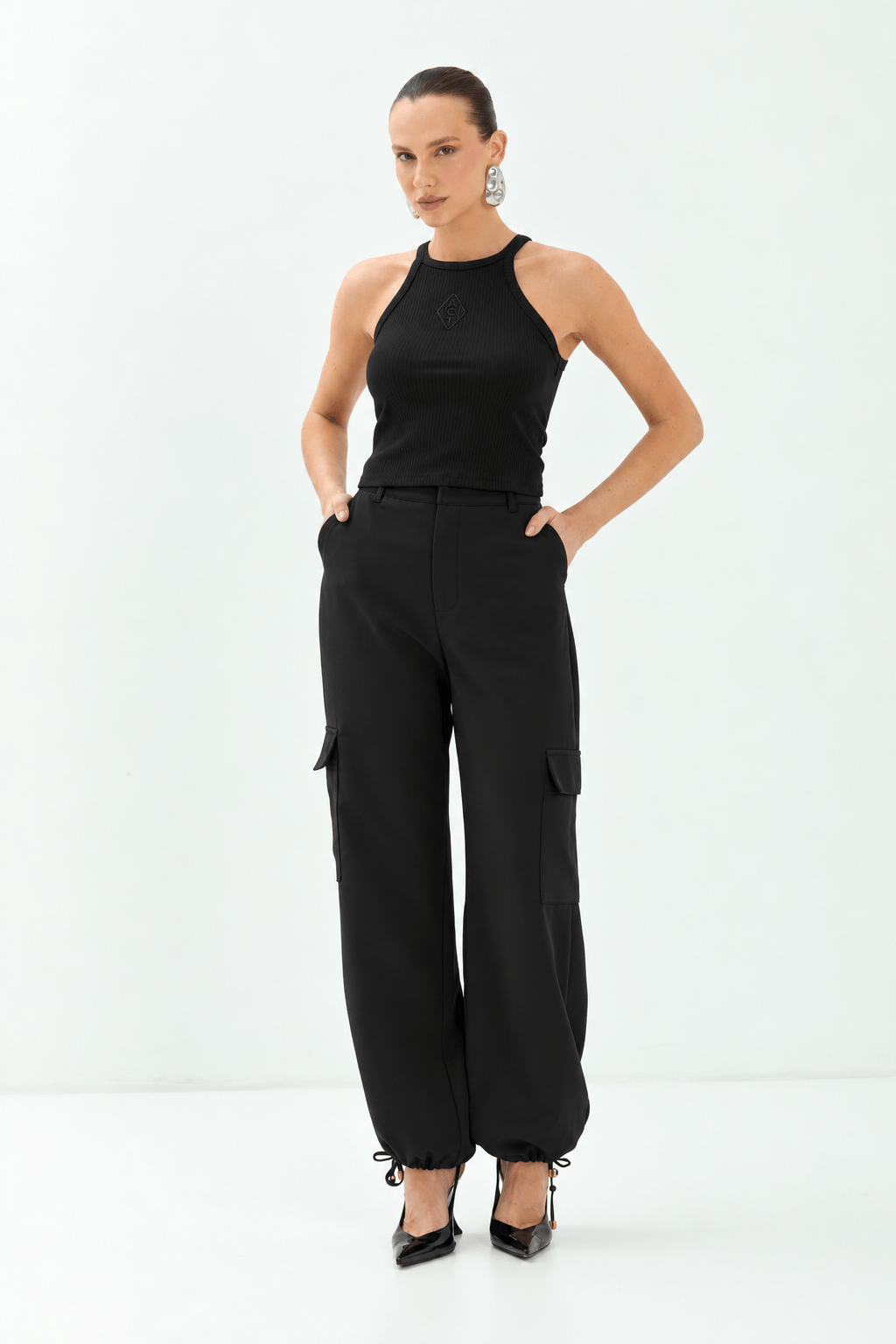 Regata Canelada Ajustada  ACT Feminina Preto